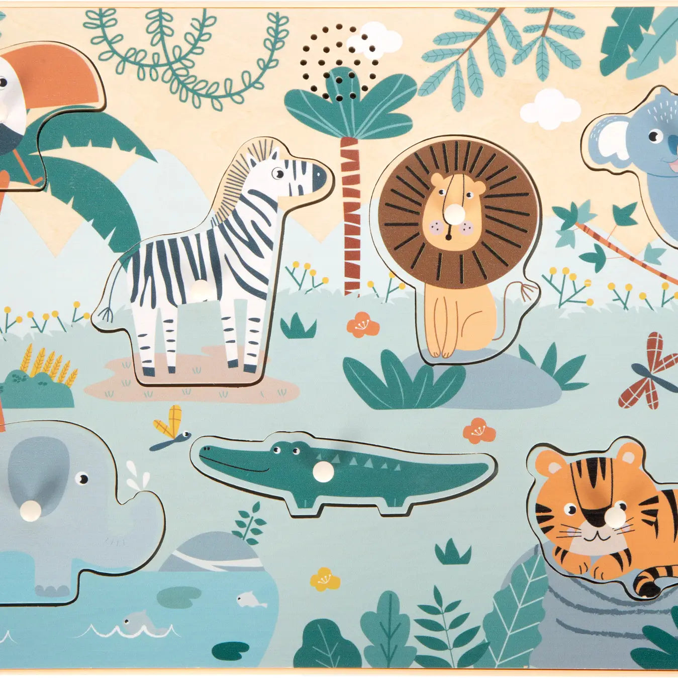 Inlegpuzzel Dierengeluiden "Safari" | Puzzels | Houten speelgoed