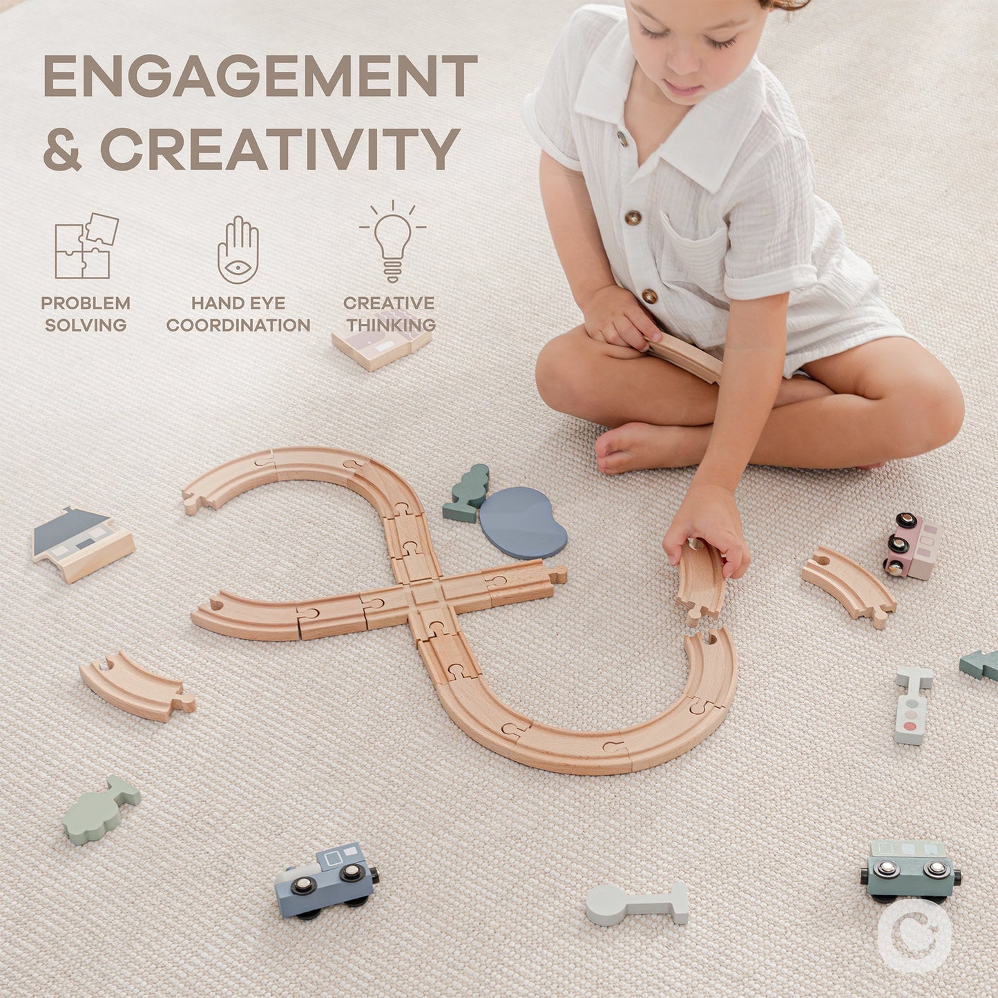 30-delige houten treinset voor peuters