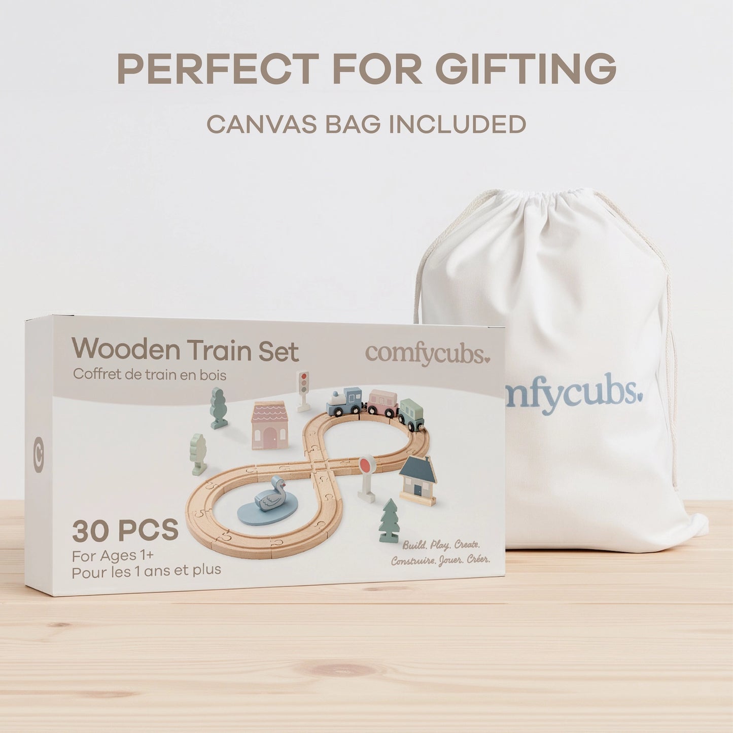 30-delige houten treinset voor peuters