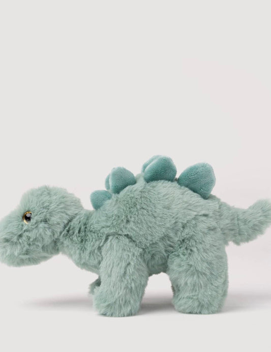 Zijaanzicht van de Pluche Stegosaurus knuffel met ruggenplaten, staart en goudbruin oog