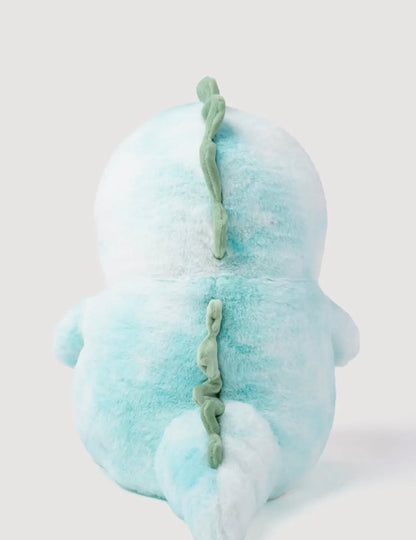 Achteraanzicht van de Sumo Dino knuffel met zachte ruggenplaatjes
