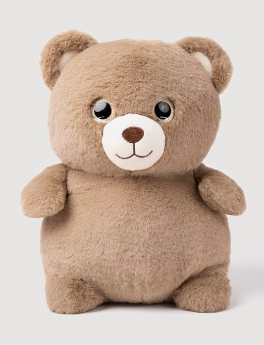 Vooraanzicht van de Sumo Teddy knuffel, een ronde beige teddybeer